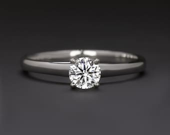 0.45Ct H Si2 Round Cut Diamond Engagement Ring 18K White Gold Classic Solitaire 1/2 Carat Natural (17350)