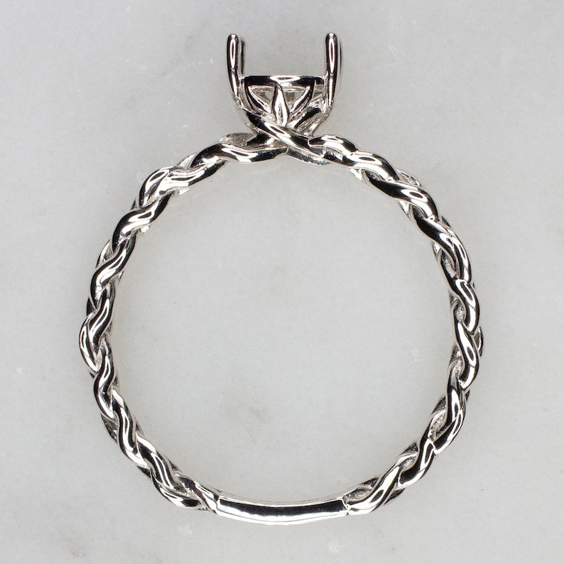 12592 14K White Gold 6mm Solitaire Engagement Ring Setting Twist Vine Braid Semi Mount Round Cut Botanical Nature