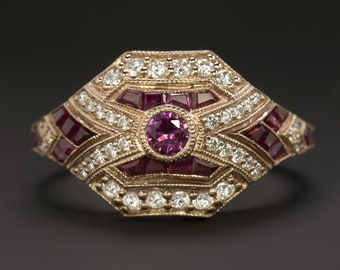 ルビーダイヤモンド アールデコスタイル リング 14K ローズゴールド