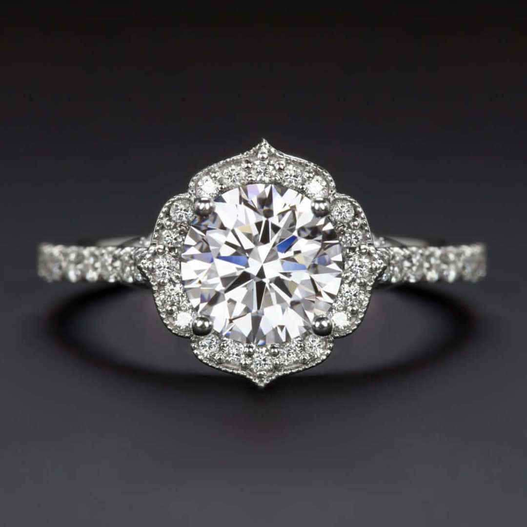 1.5 Carat Lab Created Diamond Engagement Ring Vintage Style Halo 14K White Gold MTOLGDIA15420