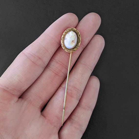 Vintage Cameo Stick Pin Antique Estate Hand Carve… - image 3