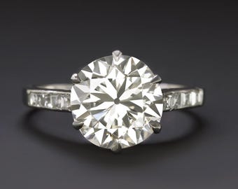 3Ct Vintage Diamond Engagement Ring Gia Certified Old Transitional Cut Platinum (22714-22713)