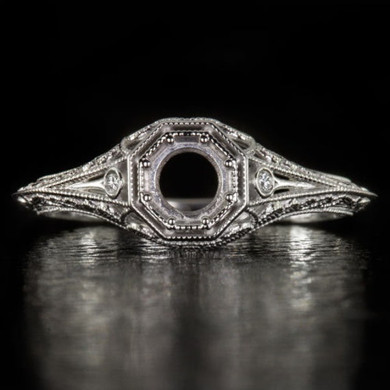 Antique Edwardian 14 Karat White Gold Filigree 0.15 Carat Diamond  Engagement Ring - WeilJewelry