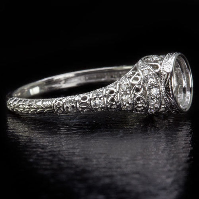 1ct. Vintage Antique Round Engagement Bezel Setting 14K White Etsy