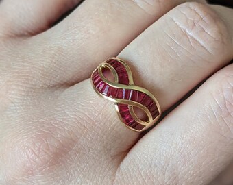 2Ct Natural Ruby Cocktail Band Yellow Gold Ring Criss Cross Infinity Ring Estate 2 Carat Dinner Ring (14897)