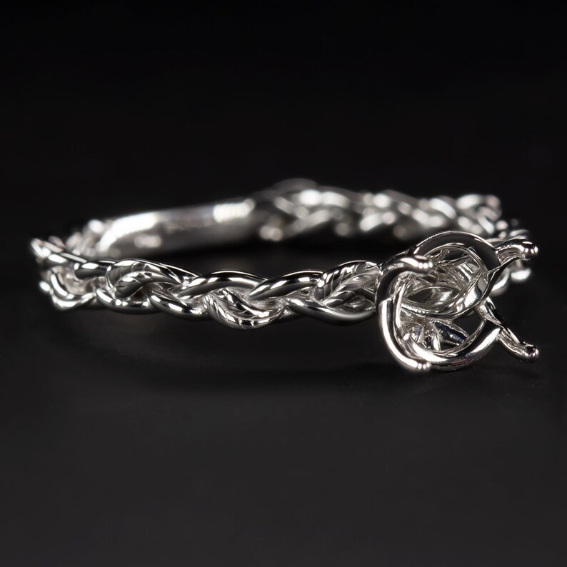 12592 14K White Gold 6mm Solitaire Engagement Ring Setting Twist Vine Braid Semi Mount Round Cut Botanical Nature