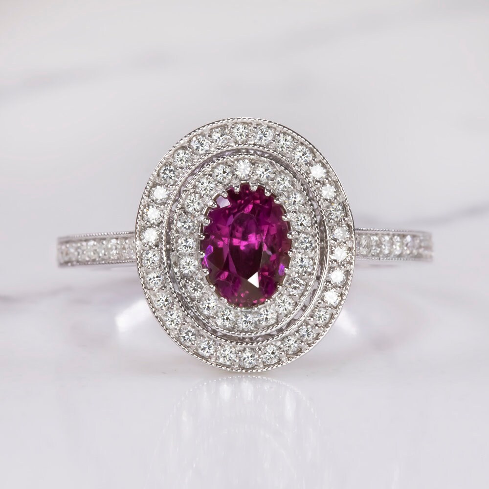 Oval Diamond Double Halo Engagement Ring Setting Vintage - Etsy