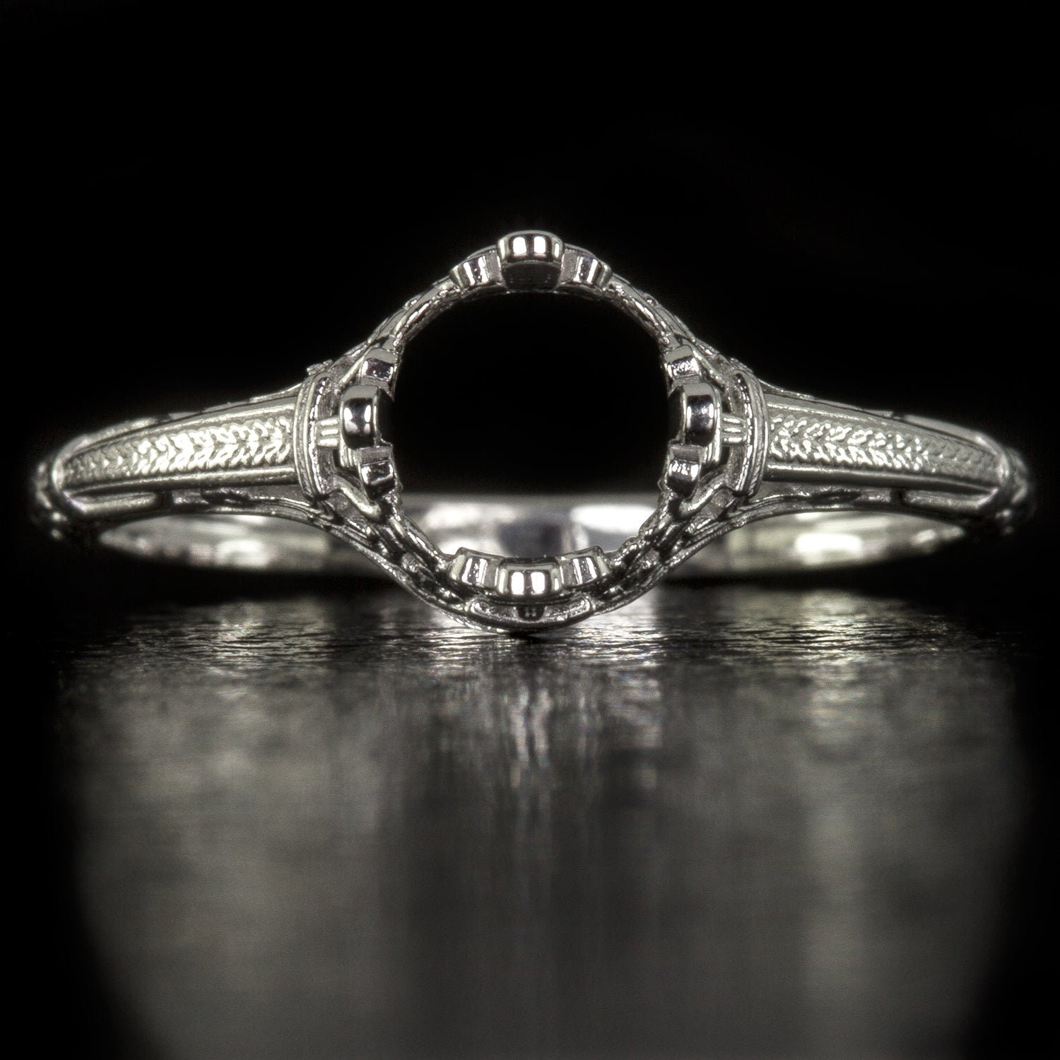 Vintage Platinum Engagement Ring Setting Art Nouveau Round Solitaire Engraved (MTO-4356-PT)