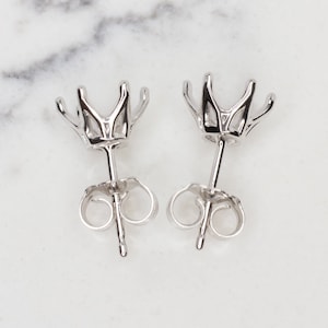 14K White Gold Stud Settings Vintage Style Earrings 6 Prong Semi Mount Mountings Round Simple Classic (MTO-12186)