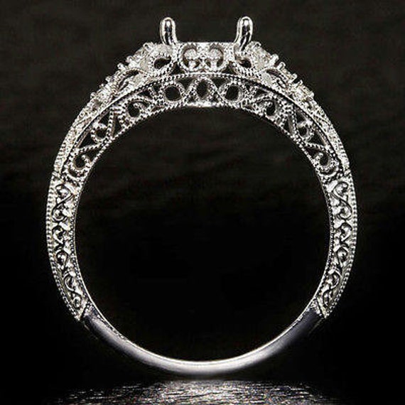 Princess Cut Ring Setting with Trapezoid Side Diamonds, Pavé Halos &  Filigree – Ziva Jewels