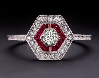 ダイヤモンド ルビー リング アールデコ ヴィンテージスタイル