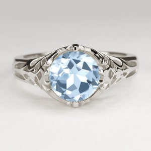 Himmel Blau Topas Sterling Silber Ring Vintage Stil Solitär Art Deco Filigran (18283-SKYBT)