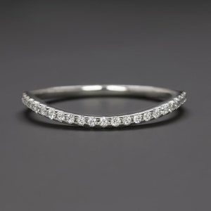 Pave Diamond Contour Wedding Band Stacking Ring Natural 14K White Gold Curved (MTO 17204)