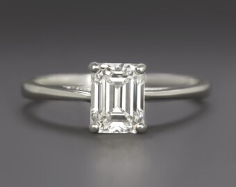 1Ct Gia Certified E Vs2 Diamond Engagement Ring Emerald Cut Solitaire Platinum (21826)
