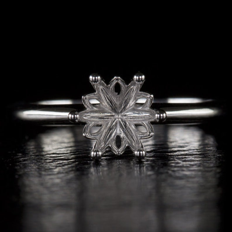 10653 Round Semi-Mount 6 Prong Engagement Ring Setting White Gold Vintage Solitaire Floral Classic Minimalist