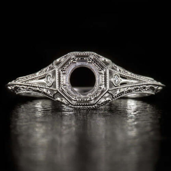 Art Deco Diamond Engagement Ring Setting Semi Mounting Round