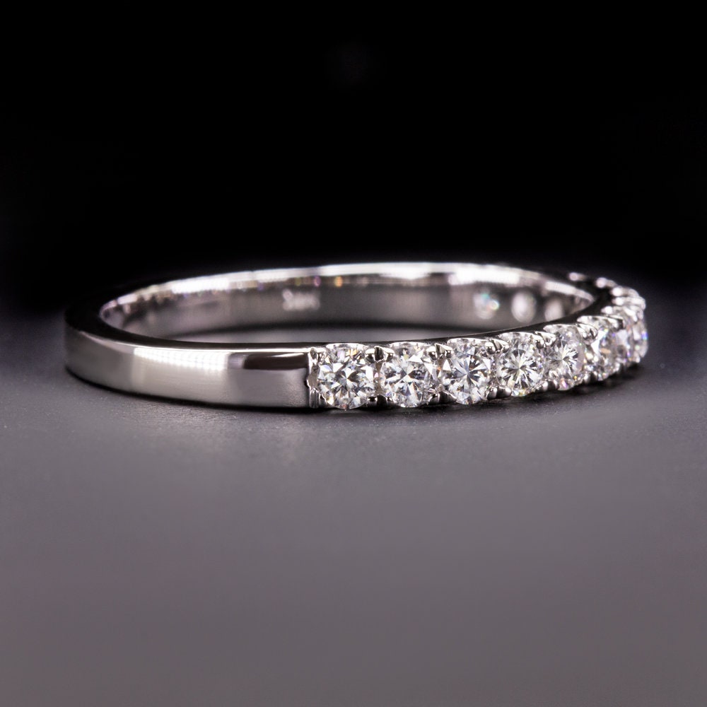 Natural Diamond Wedding Band 2mm Half Eternity Stacking Ring - Etsy