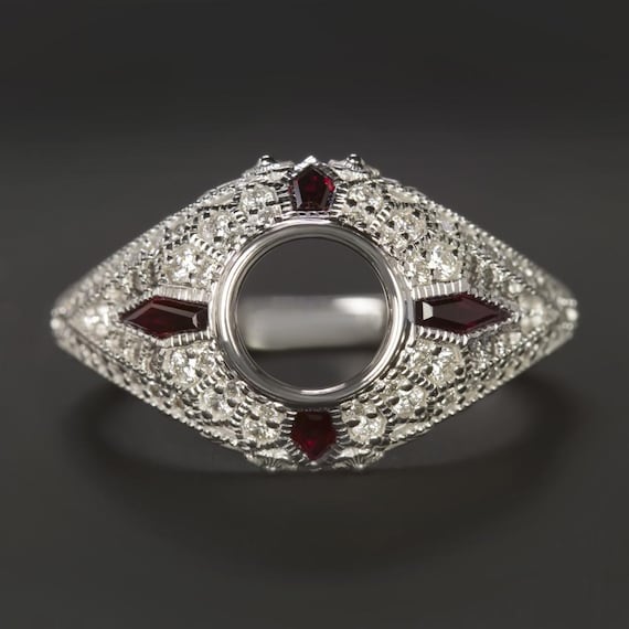 Buy Ruby Diamond Round Engagement Ring Setting Vintage Style