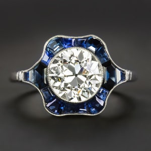2.27Ct Old European Cut Diamond Engagement Ring Sapphire Platinum Vintage Style (19672)