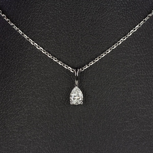 Pear Shape Cut Natural Diamond Necklace Minimalist Charm Pendant 14K White Gold (MTO 15716-PEAR)