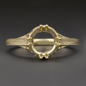 Art Deco Vintage Semi-Mount Prong Set Setting 8Mm Round Fine Ring 14K Solitaire (MTO 3925-YG)