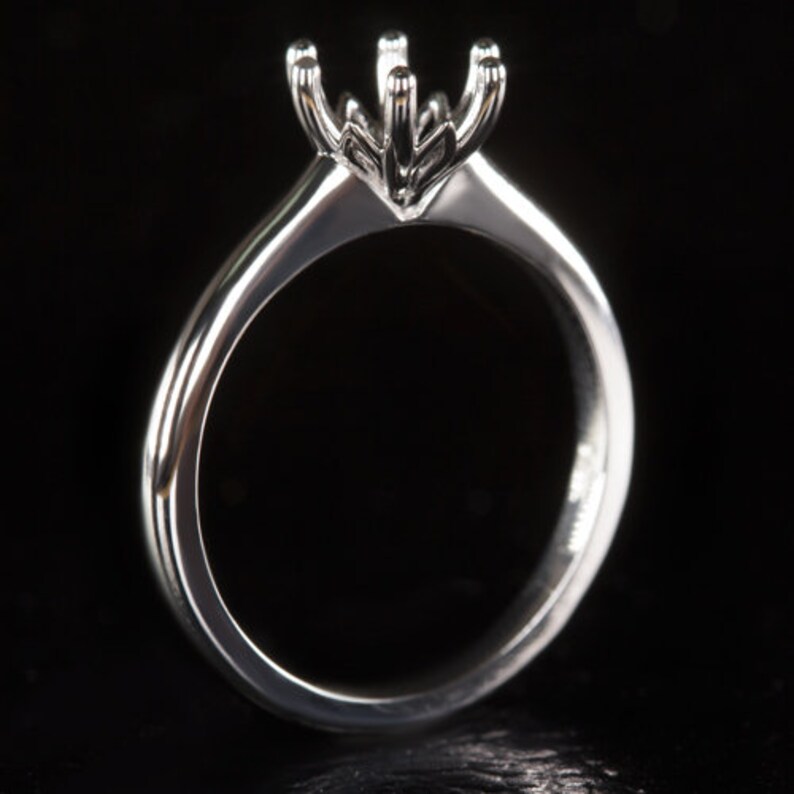 10653 Round Semi-Mount 6 Prong Engagement Ring Setting White Gold Vintage Solitaire Floral Classic Minimalist