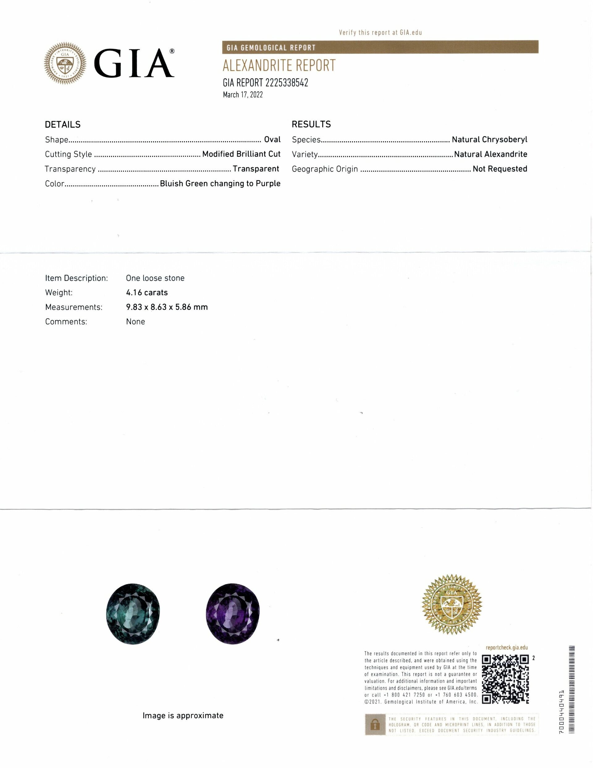 4.16ct Gia Certified Alexandrite Green Purple Color Change Oval Shape Loose 4ct 18793 Etsy Canada