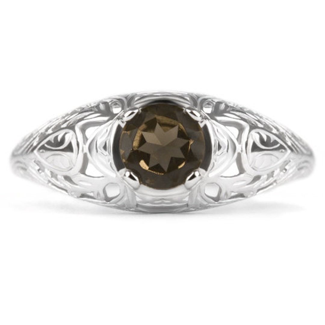 Smoky Quartz Sterling Silver Vintage Style Solitaire Ring