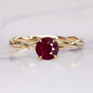 1.5 Carat Natural Ruby Solitaire Ring Round Cut 10K Yellow Gold Twist Cocktail (MTO-12611-RB-10k)