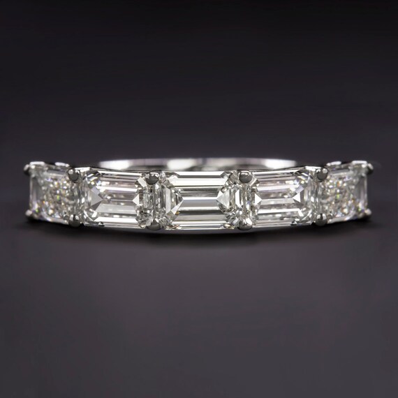 2 Carat Emerald Cut Diamond Wedding Band East West Ring Half