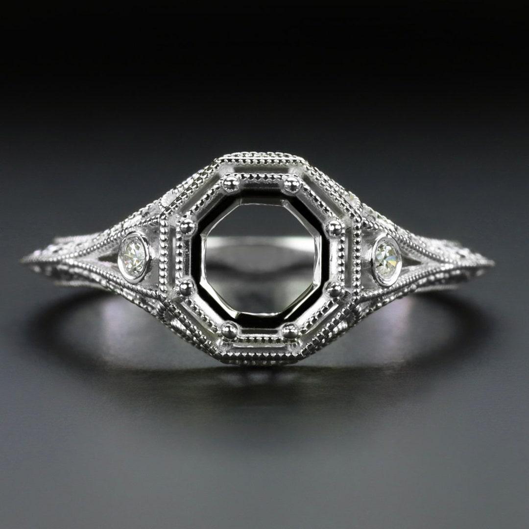 Vintage Style 6.5mm Ring Mount Setting Diamond 14K White Gold Round ...