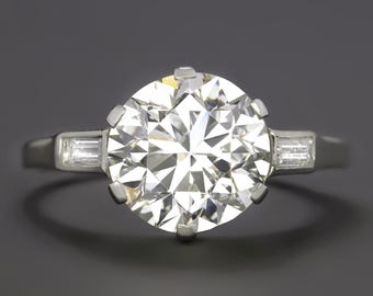 3Ct Vintage Diamond Engagement Ring Gia Certified J Si2 Old Cut Platinum 3 Stone (21700)