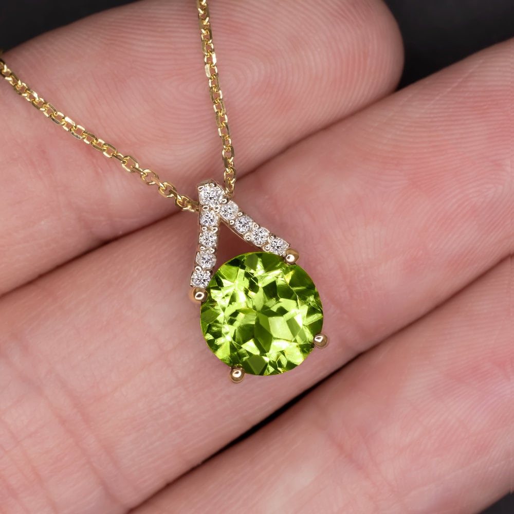 Peridot & Diamond Necklace Sterling Silver/10K Yellow Gold 18