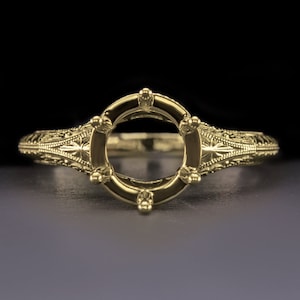 7Mm 8 Mm Round Yellow Gold Engagement Ring Setting Vintage Solitaire Antique Style (MTO 12005-YG)