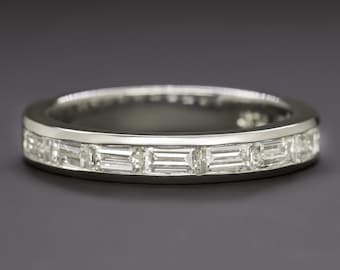1.16Ct G-H Vs Diamond Wedding Band Platinum Ring Baguette Channel Set Natural (22923)