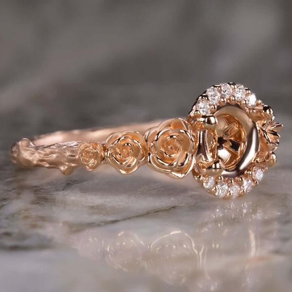 ダイヤリング　フローラ フローラル ナチュラル ダイヤモンド リング セッティング 14K