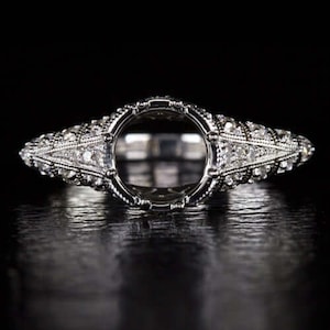 Art-Deco-0.33Ct Diamant 7 mm Rundschliff-Verlobungsring-Einstellung Vintage-Stil Semi Mount 14K Weißgold (MTO-10654)