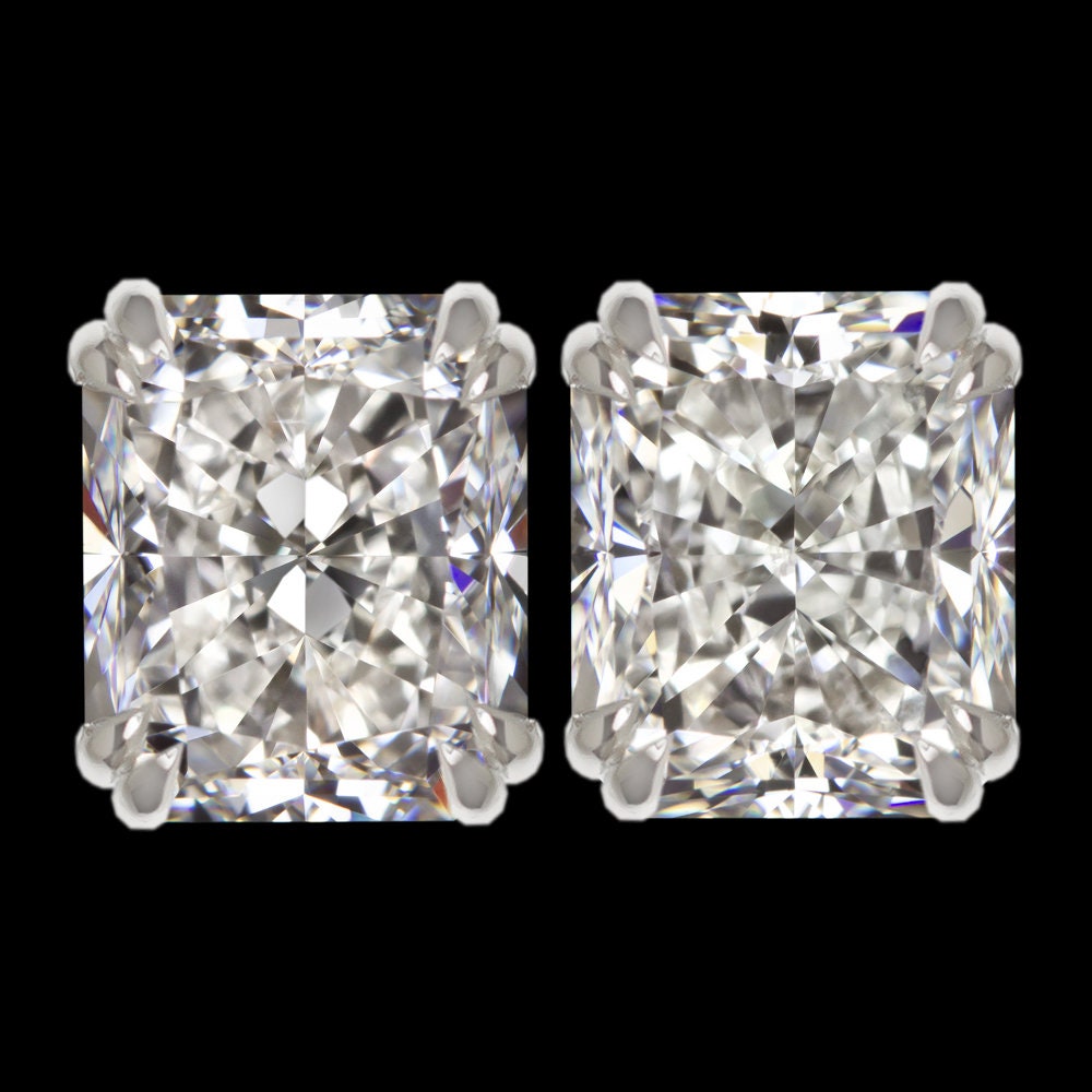 TwoBirch 2 Carat DEW Radiant Cut Moissanite Stud Earrings set In 18k White  Gold Plated Silver (Certified) - VIV-RAD-0001-SIMOWG-200