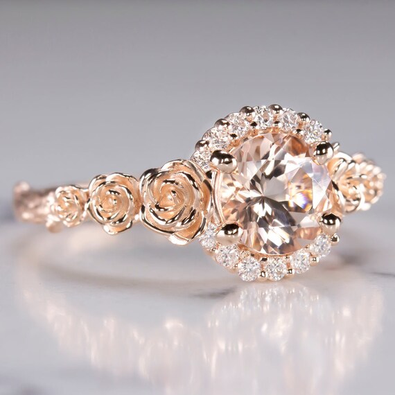 モルガナイト ダイヤモンド 14K ローズゴールド リング ブランチ
