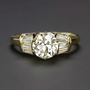Anillo de compromiso con diamantes de talla europea antigua H Vs2 de 1,48 ct en oro amarillo de 14 quilates natural (19693)