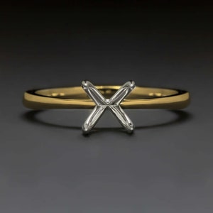 14K 2 Tone Gold Engagement Ring Setting 6.5 Mm Round Semi Mount Solitaire (MTO-16677-SOL-6.5-TT)