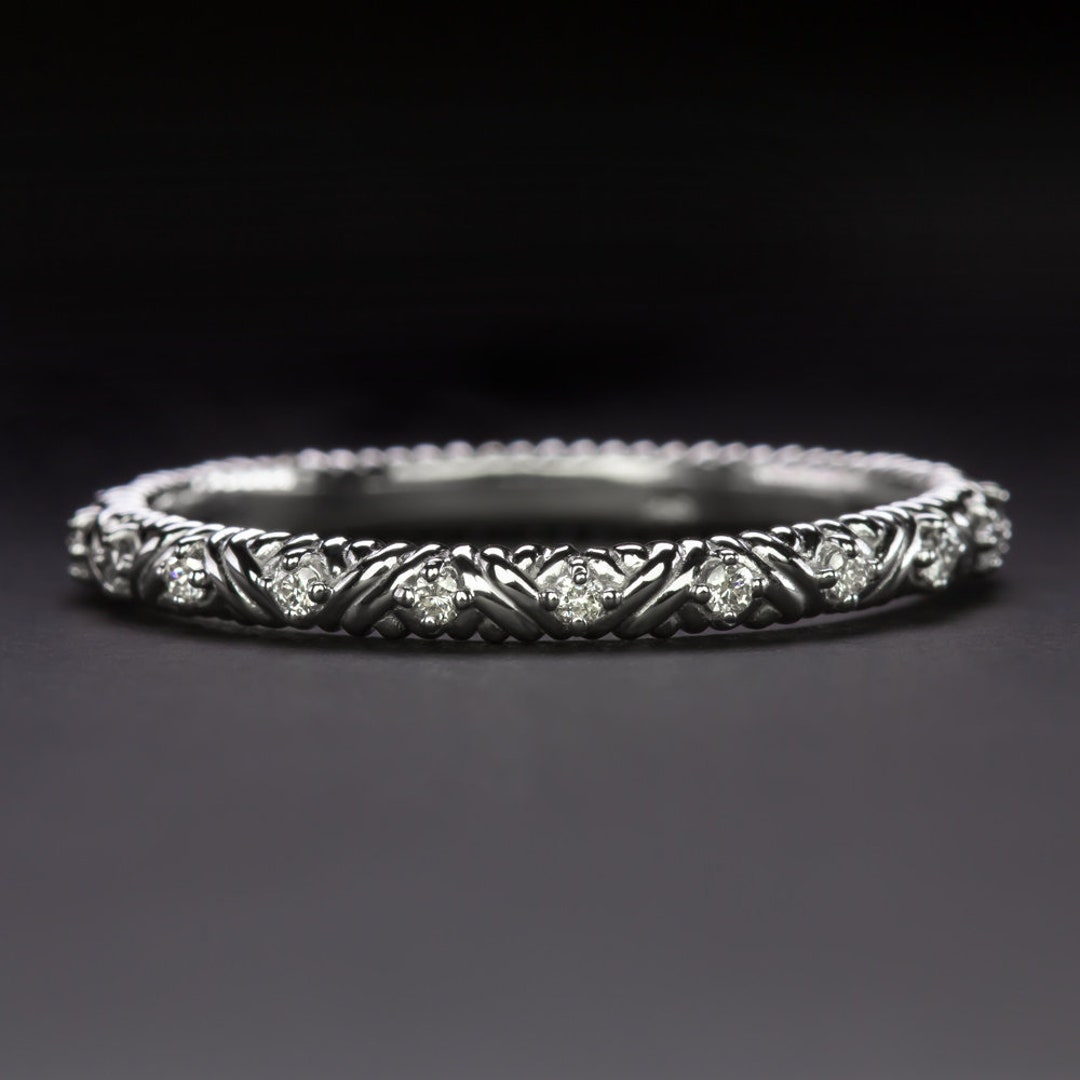 Diamond Eternity Ring Wedding Band Textured 14K White Gold Natural ...