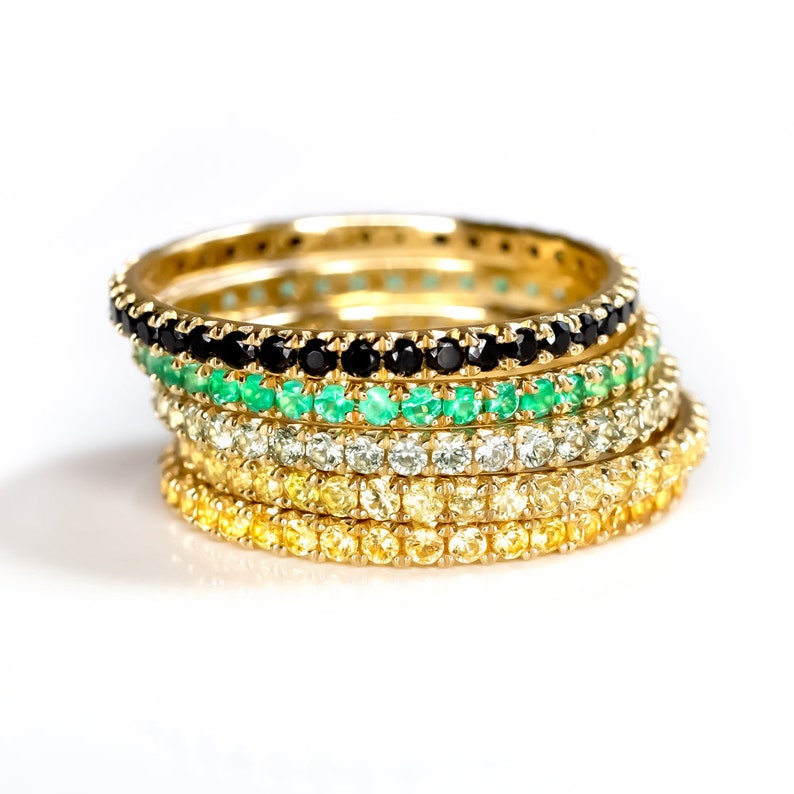 14K Yellow Gold Natural Black Spinel Eternity Ring Stacking Wedding ...