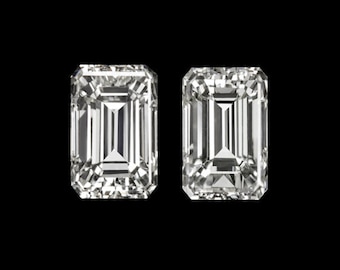 Emerald Cut Diamond Matching Pair F Vs 0.37Ct Stud Earrings Loose 3 Stone Accent Anniversary Gift Natural (14350-EC)