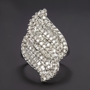 Diamond Cocktail Ring Big Pave Statement 14K White Gold Natural 2 Carat Estate (19026)