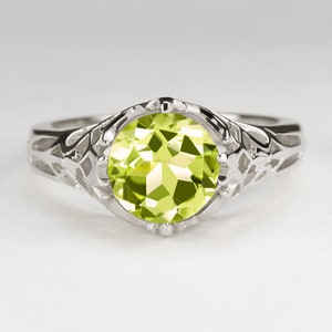Peridot Sterling Silver Ring Vintage Style Solitaire Art Deco Filigree Green (18283-PR)