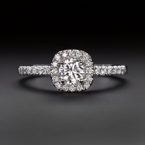 Natural Diamond Halo Engagement Ring 1/2Ct Very Good Round Cut 14K White Gold (16488)