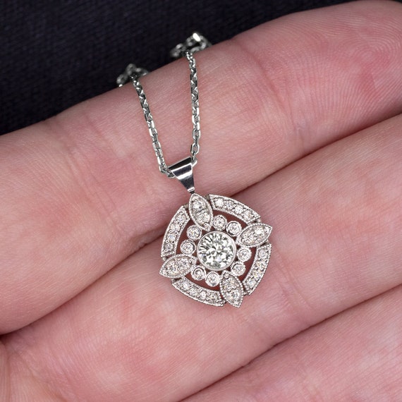 Natural Diamond Pendant Vintage Halo 