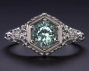 ダイヤモンド エメラルド エンゲージリング ヴィンテージスタイル