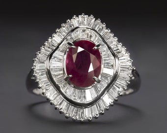 Burma Ruby Diamond Ballerina Ring Gia Certified Platinum 2.24Ctw Cocktail Big (15862)